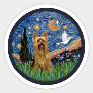 Starry Night Adapted to Include a Silky Terrier Sticker